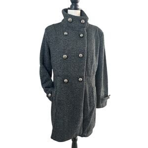 Vince Camuto Tweed Wool Gray/Black Peacoat Women's L Double-Breasted Outerwear